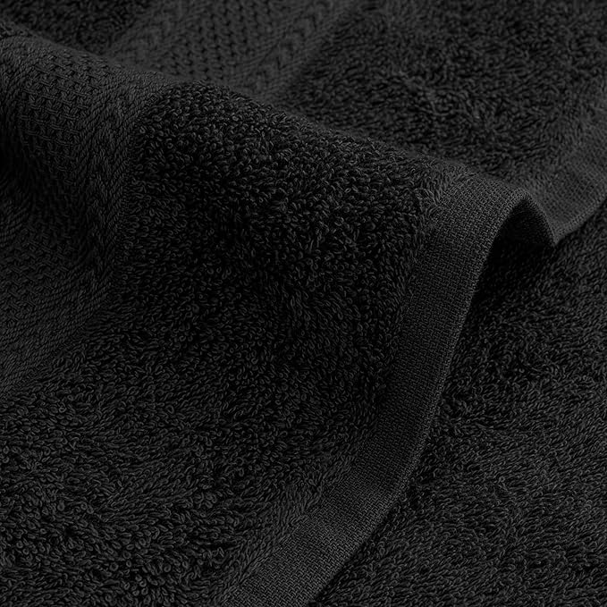 Commercial Bulk Pack of 12 Large Bath Towels – 100% Cotton Terry 24" x 50" – Ideal for Hotels, Salons, Gyms, Spas & Institutional Use – Black
