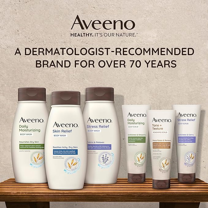 Aveeno Stress Relief Body Wash for Women, Calming Lavender Scent & Prebiotic Oat, Cleanser for Sensitive Dry Skin, Paraben, Dye & Soap-Free, 33 Fl Oz (Pack of 6)