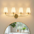 4-Light Bathroom Light Fixtures, Gold Bathroom Vanity Light Over Mirror, Modern Light Fixtures with Flared Fabric Shade for E26 Bulbs, Wall Sconce Light for Bedroom, Hallway with ETL