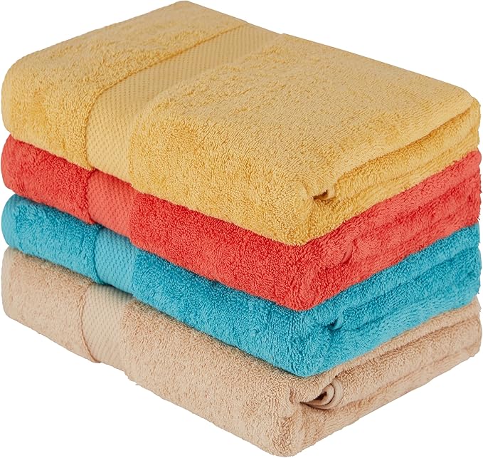 BolBom Towels 4 Pack Medium Bath Towel Set, 27“X54” Inches, 500 GSM 100% Ring Spun Cotton, Lightweight and Highly Absorbent Quick Drying Premium Towels for Hotel, Spa,Bath and Bathroom