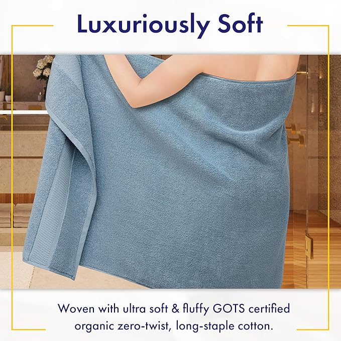 Alusa Home 100% Organic Luxury Bath Sheets - GOTS Certified - Extra Large 35x70 Inches (Pack of 2) Zero-Twist, Long-Staple Cotton Bath Sheet Set (Chambray)