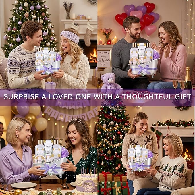 spa luxetique Spa Gifts for Women, Gift Basket, 8 Pcs Lavender Bath Sets with Bubble Bath, Lotion Sets, Birthday Anniversary Gifts for Her, Self Care Kit, Mothers Day Gift for Mom