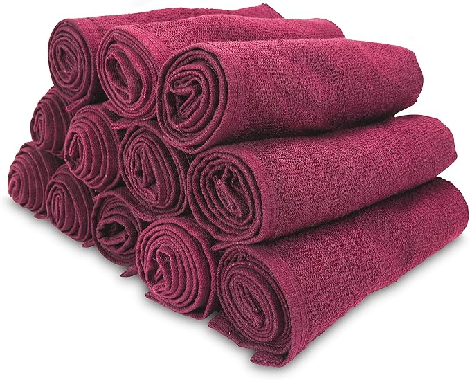 Arkwright Bleach Resistant Salon Towels 12 Pack - 100% Cotton Hair Towels, Soft, Absorbent, Quick Dry Spa & Barber Towels for Hair Stylist, Nail Salon & Esthetician, 16 x 28, Burgundy