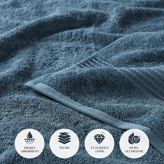Superior Egyptian Cotton 12-Piece Towel Set, Assorted Towels for Home Bathroom, Guest Bath Decor Essentials, Includes 4 Bath, 4 Hand, 4 Face Towels/Washcloths, Quick Dry, Absorbent - Sapphire