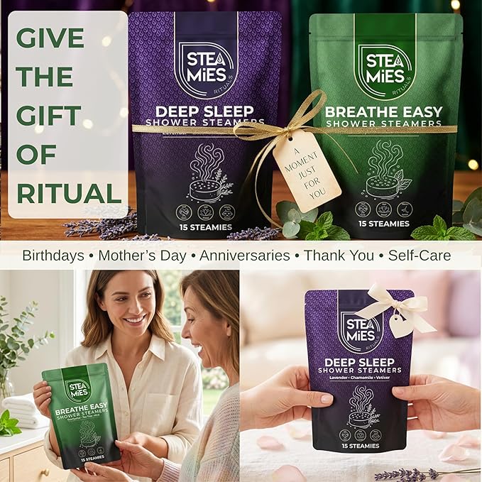 STEAMIES Shower Steamers Aromatherapy Breathe Easy 15 Pack – Premium Eucalyptus Essential Oils Tablets with Peppermint & Tea Tree, Stress Relief Self Care – Mothers Day Gifts for Mom, Gifts for Women