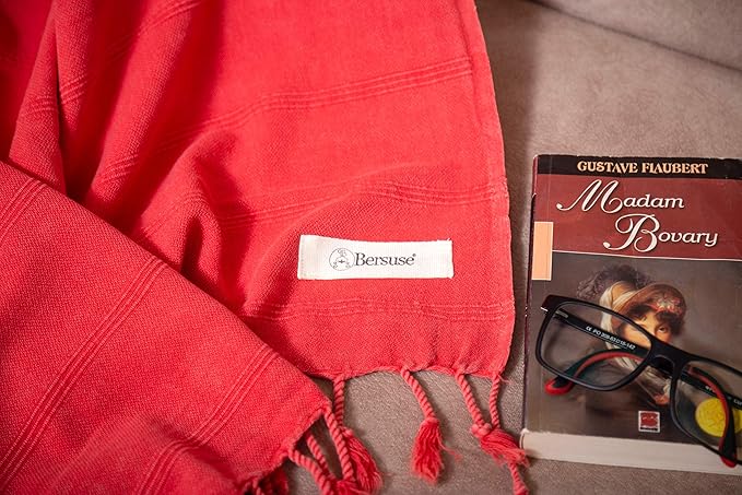 Bersuse 100% Cotton Troy XL Throw Blanket for Couch - 100% Cotton Lightweight Durable Throw Blanket, Big Blanket for Sensitive Skin, Decorative and Versatile - 59x81 Inches, Coral