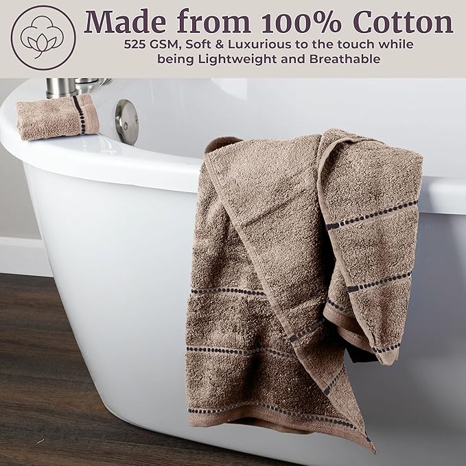 Lavish Home 6 Piece Bathroom Towels Set - 525GSM 100% Cotton Bathroom Essentials - 2 Bath Sheets, 2 Hand Towels, and 2 Wash Cloths for Bath, Shower, Gym, Spa, and Dorm Room (Taupe)