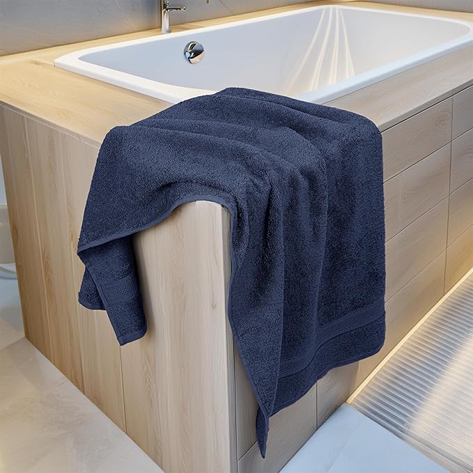 Commercial Bulk Pack of 12 Small Bath Towels – 100% Cotton Terry 24" x 46" – Ideal for Hotels, Salons, Gyms, Spas & Institutional Use – Navy Blue