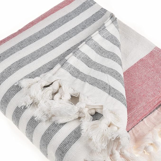Beach Towel | Cotton Beach Towels, Easy to Carry, Sand Free, Highly Absorbent, Quick Dry, Turkish Towels for Travel Camping Bath Sauna Beach Gym Fitness Pool Yoga SPA by Lahammam, Ephesus, Red