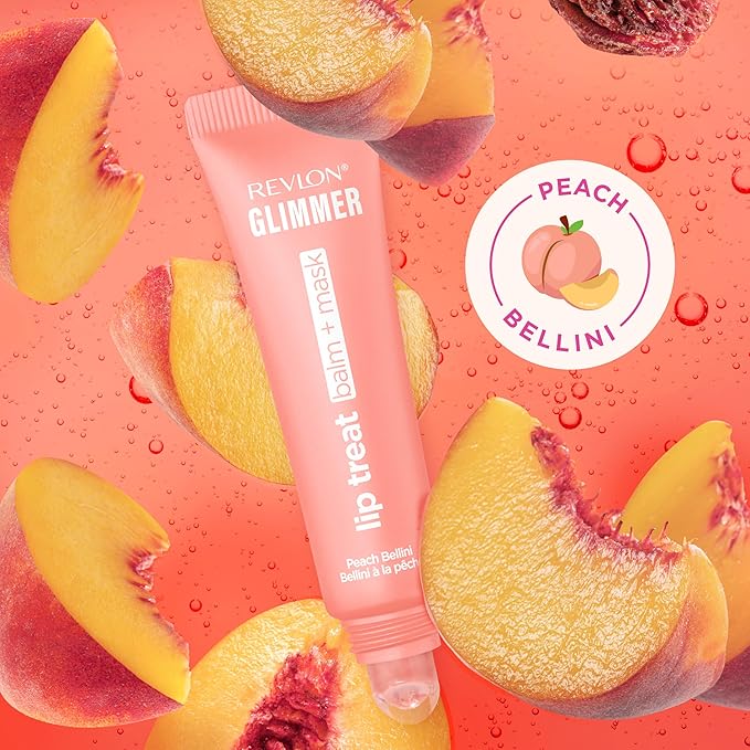 Revlon Glimmer Lip Treat Balm + Mask, Overnight Peptide Lip Treatment, Hydrating, 003 Peach Bellini, 0.4 fl oz