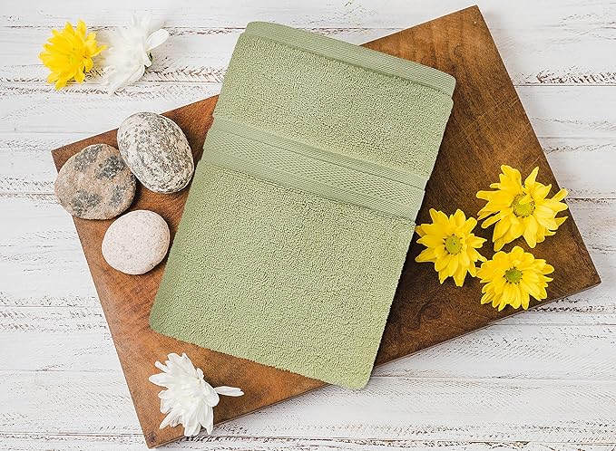 Towel and Linen Mart 4 Pieces Bath Towel Sets - Sage Green - 2 ply Low Twist Luxurious,Quick Dry, Extra Absorbent, 100% Ring Spun Cotton 600 GSM (27 x 54, Pack of 4)