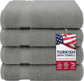 American Veteran Towel, Turkish Bath Towels for Bathroom 4 Pack, 27x54 Extra Large Premium Soft Drying Bathroom Towels, Light Gray