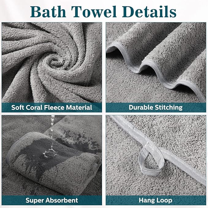 Mixweer 10 Pieces Bath Towel Set, Microfiber Coral Velvet Highly Absorbent Towels for Bathroom Body Shower Beach Travel, 28 x 55 Inches(Multicolor)