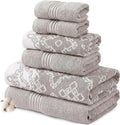 Modern Threads Charlize 6-Piece 100% Cotton Towel Set – Reversible Yarn Dyed Jacquard & Solid – Includes 2 Bath Towels, 2 Hand Towels, 2 Washcloths – Absorbent, Quick Dry, Soft & Durable – Fawn