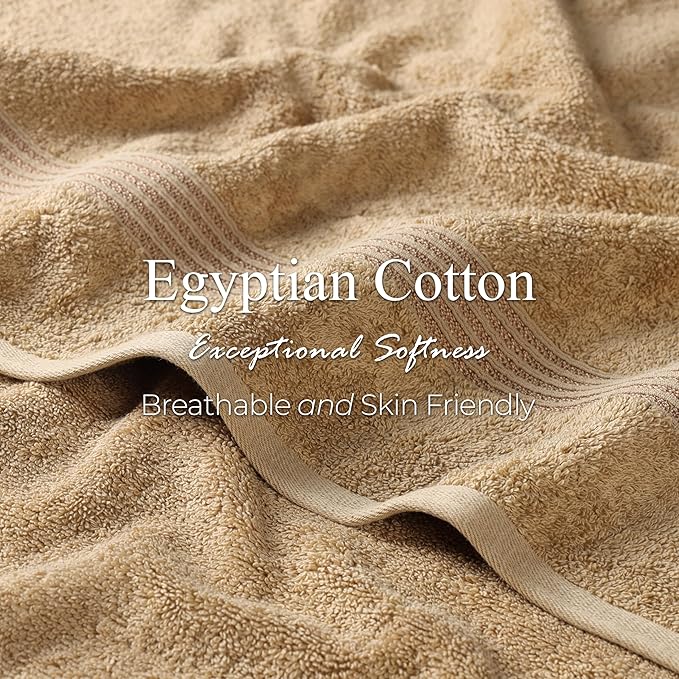 Superior Egyptian Cotton 9-Piece Towel Set, Assorted Towels for Home Bathroom, Guest Bath Decor Essentials, Includes 3 Bath, 3 Hand, 3 Face Towels/Washcloths, Quick Dry, Absorbent - Toast