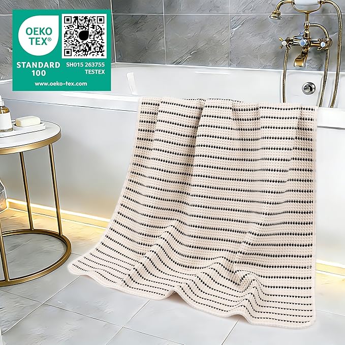 POLYTE 430 GSM Microfiber Oversize Quick Dry Lint Free Bath Towel, 60 x 30 in, 4 Pack (Waffle Weave)