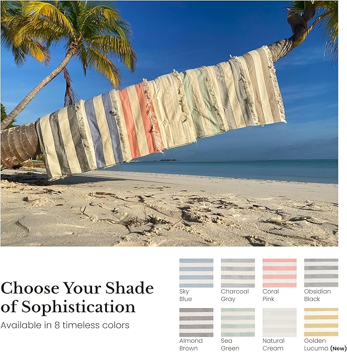 Lightweight Turkish Beach Towel - 100% BCI Cotton, Unbleached Raw Fringe, Oeko-TEX Certified, Absorbent, Eco-Friendly, 36x66”, Gray & Natural Stripes, Portable Sarong Blanket for Pool, Travel