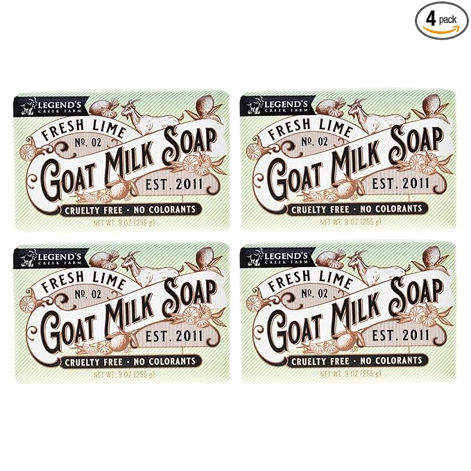 Legend's Creek Farm Goat Milk Soap - Triple Milled Moisturizing Bar for Hands and Body - 9 Oz Creamy Lather, Nourishing, Natural Soap for Sensitive Skin (Fresh Lime, Pack of 4)
