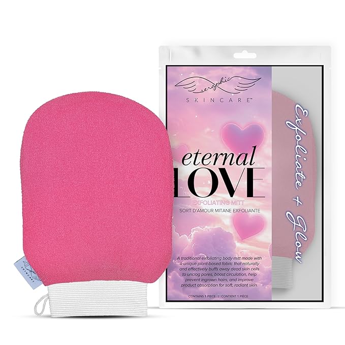 Seraphic Skincare Eternal Love Premium Exfoliating Mitt for Body 1pc – Exfoliating Glove & Body Scrubber for Shower Use, Deep Body Exfoliation, Dead Skin Removal & Self Tanner