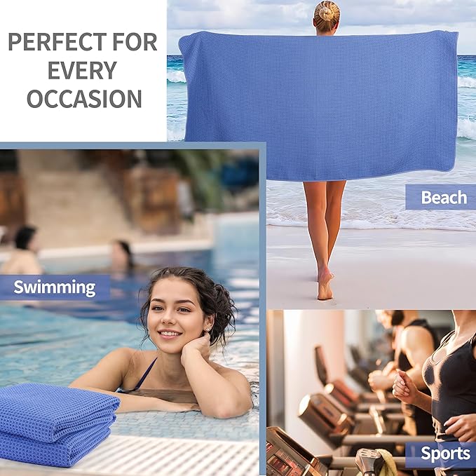 Microfiber Waffle Bath Towels, 4 Pieces, Soft, Absorbent, Fast Drying, Lint Free 430 GSM (Dark Blue)