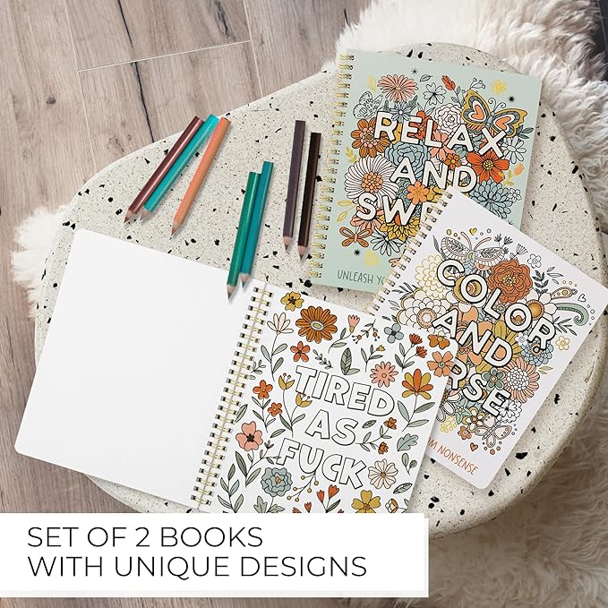 Beautiful Coloring Book Set of 2 for Adult Relaxation - Funny Coloring Books with Floral Designs for a lot of Laughs - The Perfect Stress-Relieving Gift for Women