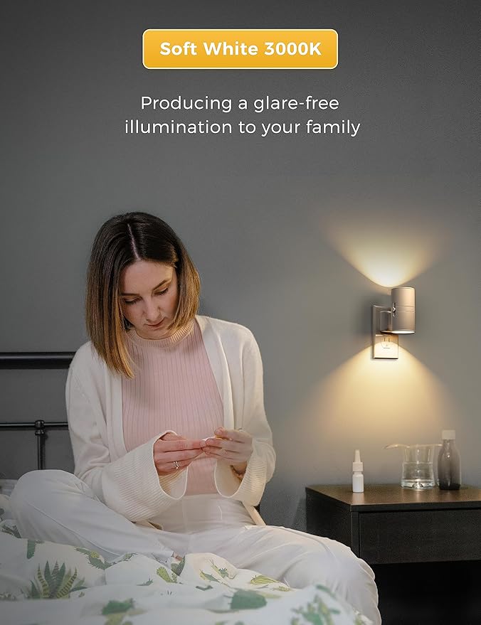 L LOHAS LED Night Light, Night Lights Plug into Wall, Dimmable Nightlight, 3000K Soft Light with Light Sensor, White Shade Nightlights Plug in Wall for Adults Hallway Bedroom Bathroom Kitchen, 4 Pack