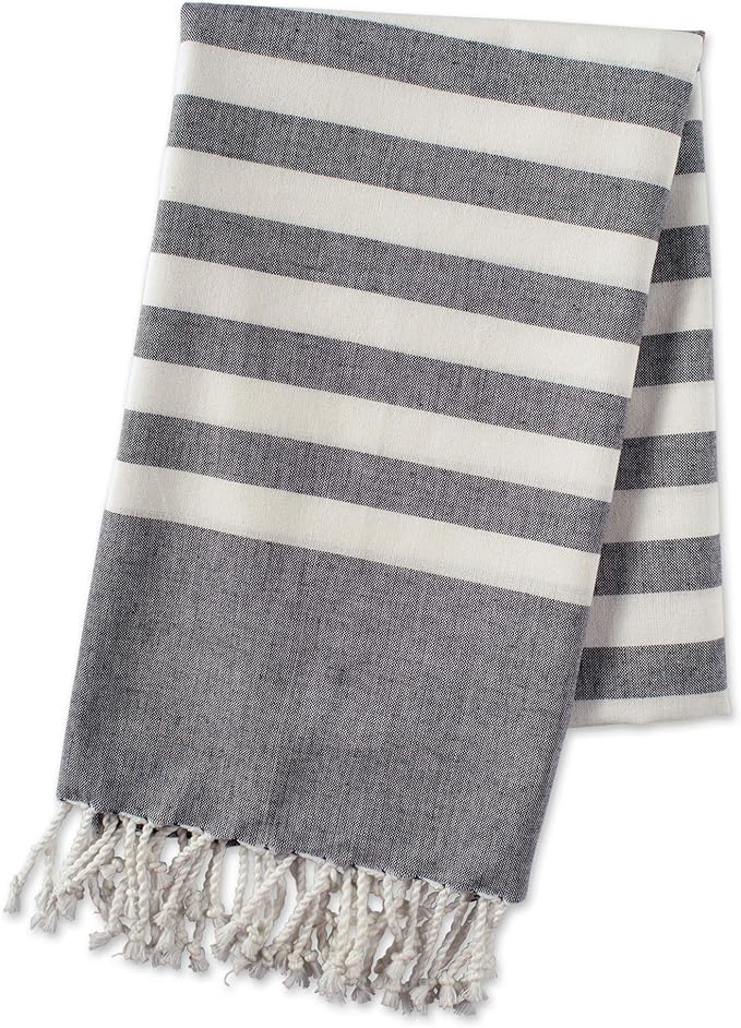 E-Living Store FBA43919 100% Cotton, Soft & Absorbent Decorative Turkish Fouta Towel with Twisted Fringe for Home, Beach, Pool, or Décor, Use As Blanket or Throw, 28x59, Black