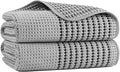 MICROFI New Microfiber Waffle Bath Towels, 2 Pieces, Soft, Absorbent, Fast Drying, Lint Free 430 GSM (Silver Striped)