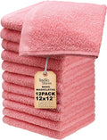 Basic Wash Cloths 12x12 Inches – Pack of 12 – Rose Pink Color – Soft and Absorbent Multipurpose Cotton Washcloths for Bathroom, Spa, Gym, Salon, Hotel, and Everyday Use