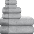 GLAMBURG 100% Cotton Ultra Soft 6 Pack Towel Set, Contains 2 Bath Towels 28x55 Inches, 2 Hand Towels 16x24 Inches & 2 Wash Coths 12x12 Inches, Compact Absorbent Lightweight & Quickdry - Light Grey