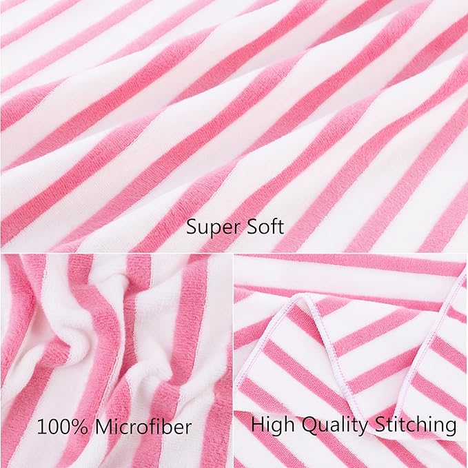 JML Microfiber Beach Towels Set of 6, 27" x 55", Large Bath Towel Cabana Stripe- Absorbent Quick Dry, No Fading, No Linting for Hair Wrap, Sauna, Pool, Sport, Yoga, Camping, Swimming, Pink