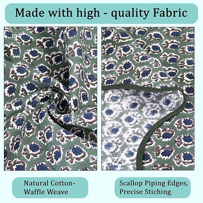 Ridhi Block Print Basil Green Cotton Spa/Beach Towel 27"x54" Set of 2 Handmade Bath Towel, Quick Dry Turkish Style Bath, Soft Absorbent Luxury Towel for Home, Gym & Spa, Boho Bathroom Décor