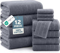 Casa Platino 100% Cotton Towels Set for Bathroom - 12 Pc Family Pack - Super Soft & Quick Dry - 4 Bath, 4 Washcloth, 4 Hand Towels - Oeko TEX Certified, Machine Washable & Durable - Cool Grey