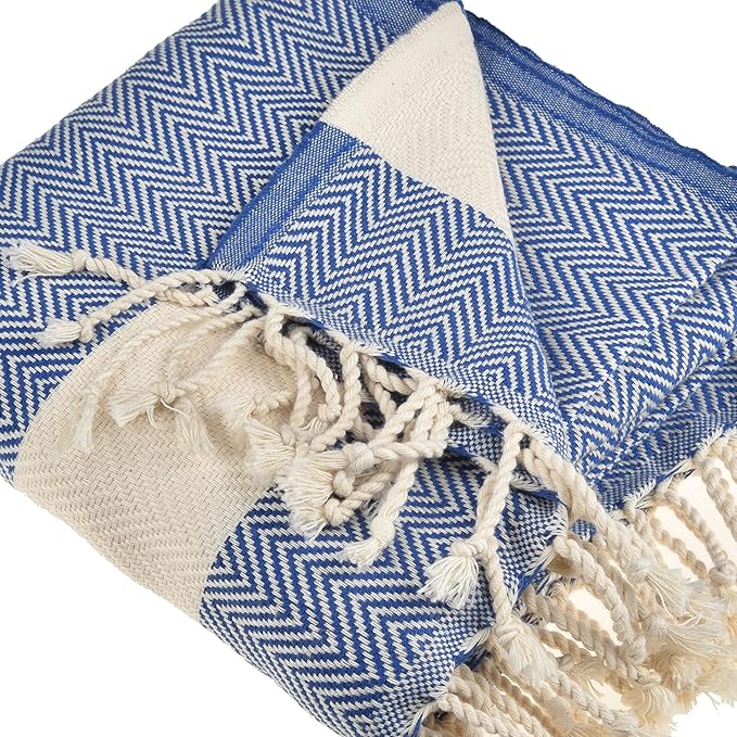Beach Towel | Cotton Beach Towels, Easy to Carry, Sand Free, Highly Absorbent, Quick Dry, Turkish Towels for Travel Camping Bath Sauna Beach Gym Pool Yoga SPA by Lahammam, Herring, Blue