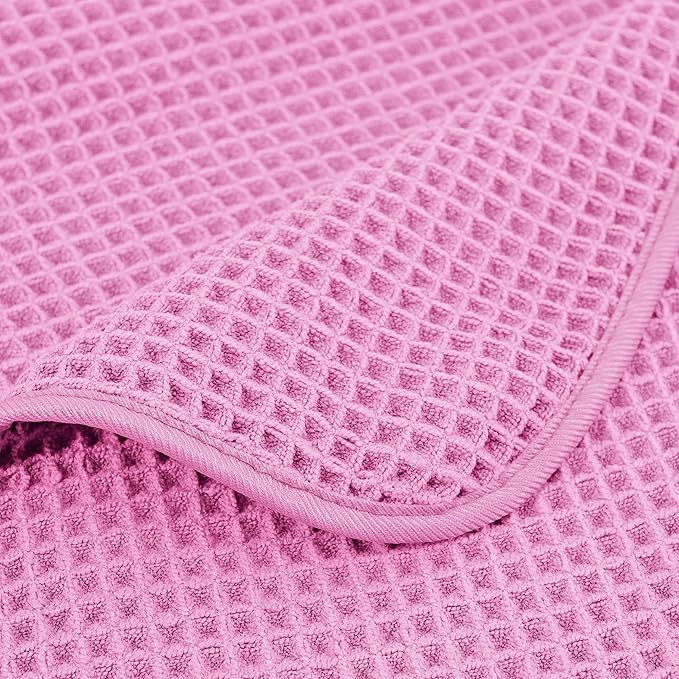 POLYTE 430 GSM Microfiber Oversize Quick Dry Lint Free Bath Towel, 60 x 30 in, 4 Pack (Waffle Weave)