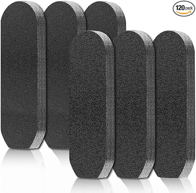 Flutesan 120 Pcs Stainless Steel Foot File Replacement Pads 120 Grit 180 Grit Pedicure Refill Pads Coarse Fine Pedicure File Refills Foot Rasp with Removable Glue for Callus Dead Skin, Black