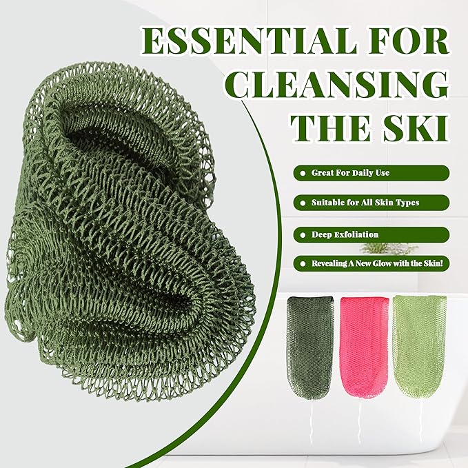 African Net Sponge Authentic, 3 Pieces Exfoliating Scrubber Bath Sponge for All Skin Types, Back Scrubber Loofah Washcloth for Shower, Gentle Exfoliation (Dark Green,Light Green,Pink)