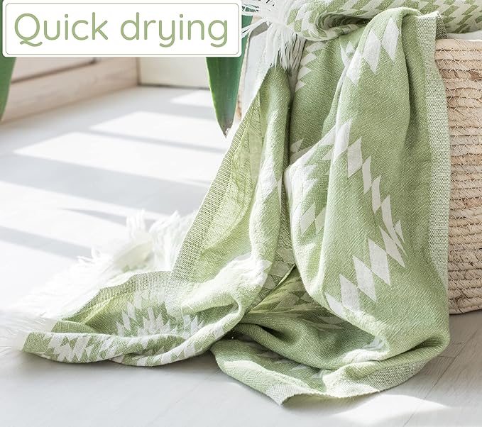 Turkish Towels Beach Towels Oversized (35”x67”) Beach Towels for Adults Quick Dry and Sand Free Beach Towel Beach Blanket 100% Cotton Turkish Towel - Soft Green