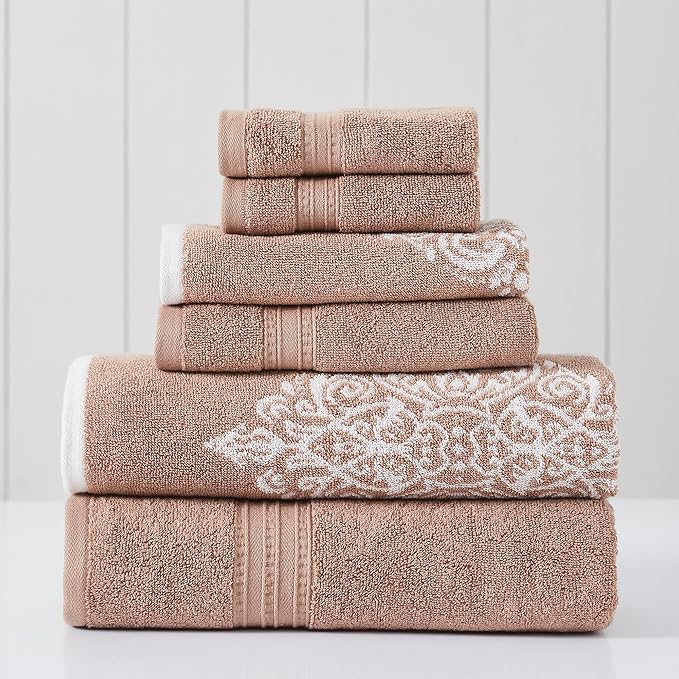 Modern Threads 6 Piece Reversible Yarn Dyed Jacquard Towel Set Artesia Damask Tuscany