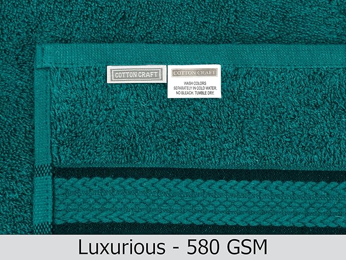 Cotton Craft Ultra Soft 12 Pack Wash Cloths 12x12 Teal Weighs 2 Ounces Each - 100% Pure Ringspun Cotton - Luxurious Rayon Trim - Ideal for Everyday use - Easy Care Machine wash