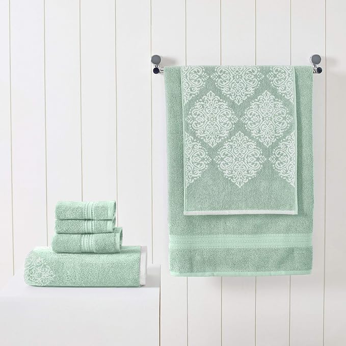 Modern Threads 6 Piece Reversible Yarn Dyed Jacquard Towel Set Artesia Damask Sage