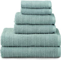 Welhome James 100% Cotton Textured Stripe Towel Set - 6 Piece Set of 2 Bath Towels, 2 Hand Towels, 2 Washcloths, Soft & Absorbent, Mineral