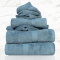 SUPERIOR Solid Egyptian Cotton Towel Set, Washcloths 13” x 13”, Hand Towels 20” x 30”, Bath Towels 30” x 55”, Denim Blue, 6-Pieces