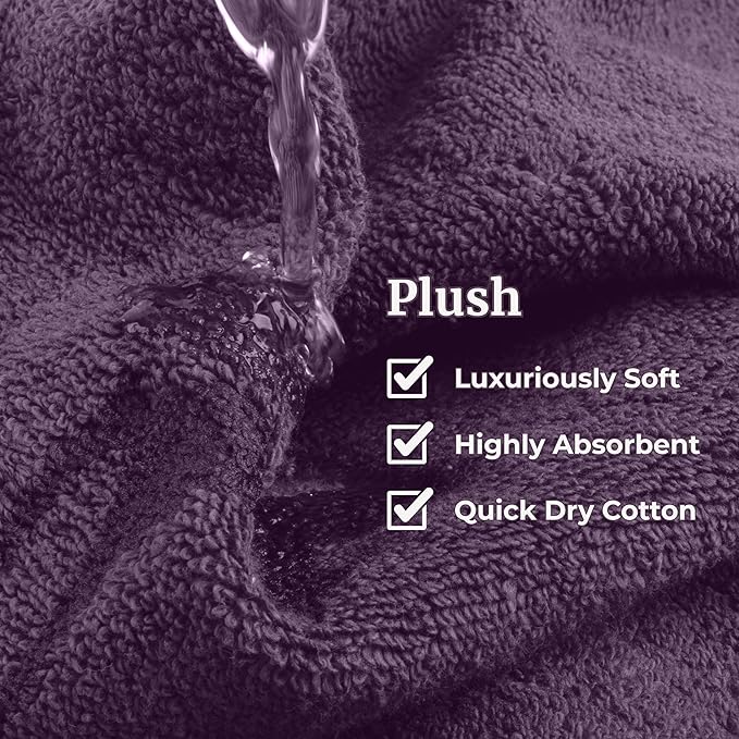 Lavish Home 6 Piece Bathroom Towels Set - 525GSM 100% Cotton Bathroom Essentials - 2 Bath Sheets, 2 Hand Towels, and 2 Wash Cloths for Bath, Shower, Gym, Spa, and Dorm Room (Eggplant)