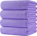 POLYTE 430 GSM Microfiber Oversize Quick Dry Lint Free Bath Towel, 60 x 30 in, 4 Pack (Waffle Weave)
