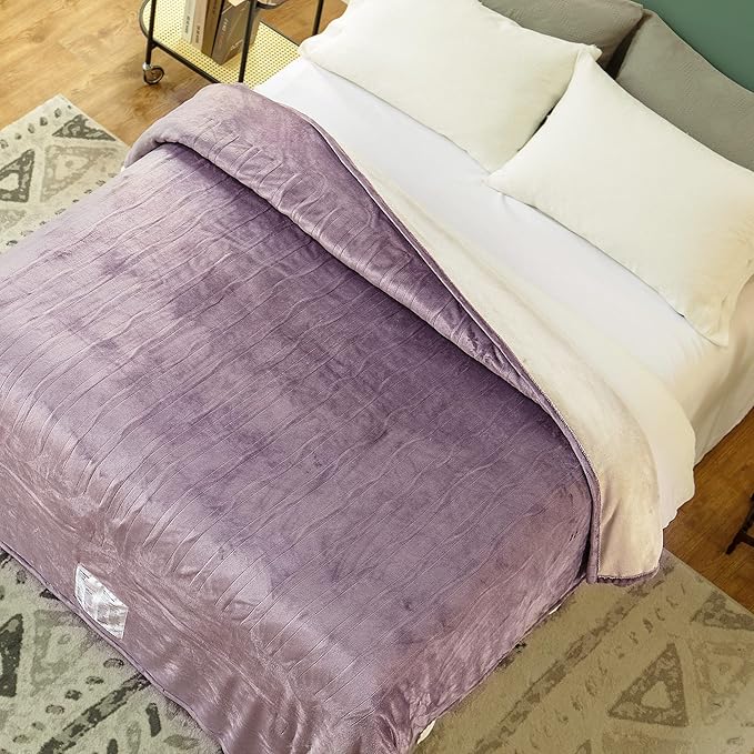JET'S HOME Heated Blanket Twin 62"x84" - ETL&FCC Certified Flannel Electric Blanket Machine Washable Heating Blanket with 4 Heating Levels 10 Hours Auto-Off Overheating Protection (Purple)