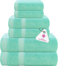 CASA COPENHAGEN Solitaire 6Pcs 100% Egyptian Cotton Large Designer Towels Gift Set- Blue-Green, 600GSM, 2Bath 2Hand 2Washcloths, Bath Towels for Bathroom Set for Women & Men