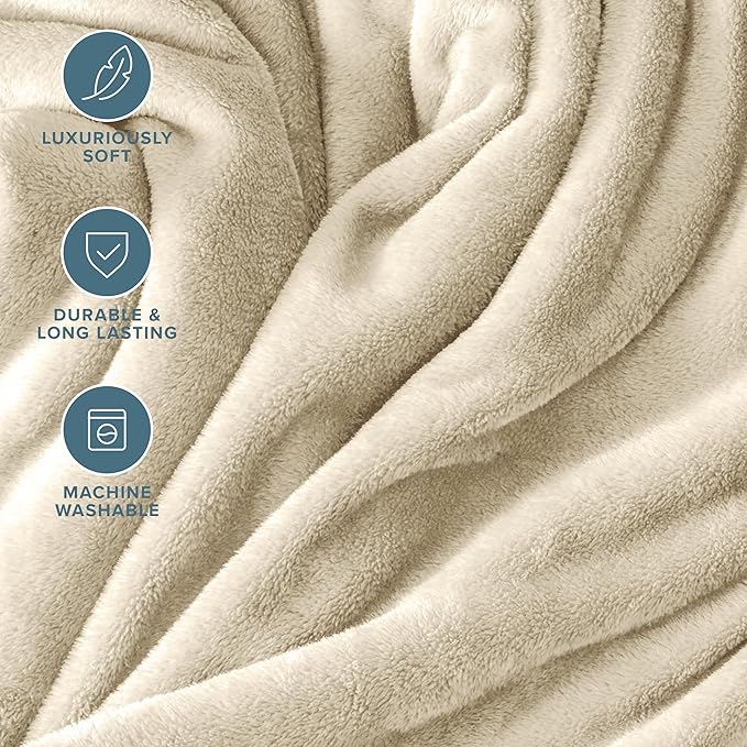 Bare Home Fleece Blanket - Throw Extra Long - Ultra-Soft Lightweight for Bed, Sofa, and Couch - Luxury Microplush - Cozy Warm Blanket (Throw XL, Oyster)