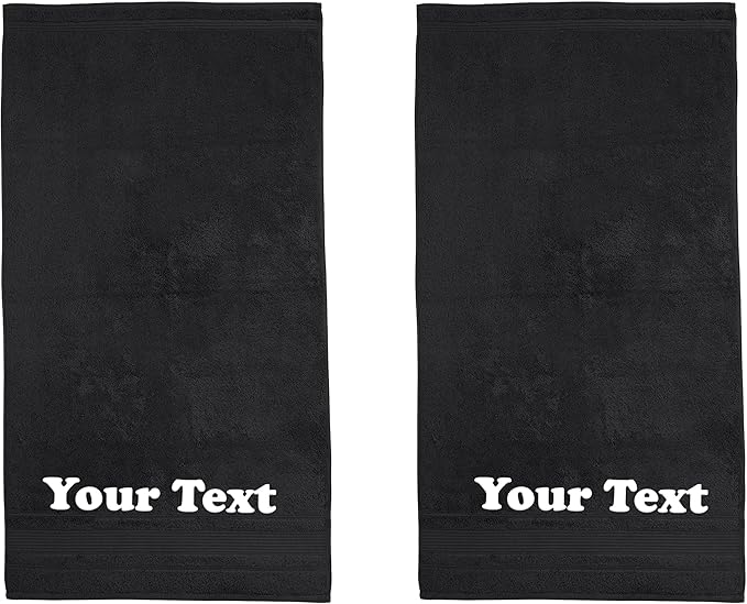 Personalize Your Towels with Custom Embroidery: Names, Monograms, and Initials. Perfect for Bathroom, Spa, Gym, Shower, Kids, Adults, Pool, Travel, Gifts, 2-Piece Bath Towels Set - Black