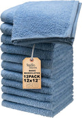 Basic Wash Cloths 12x12 Inches – Pack of 12 – Blue Color – Soft and Absorbent Multipurpose Cotton Washcloths for Bathroom, Spa, Gym, Salon, Hotel, and Everyday Use